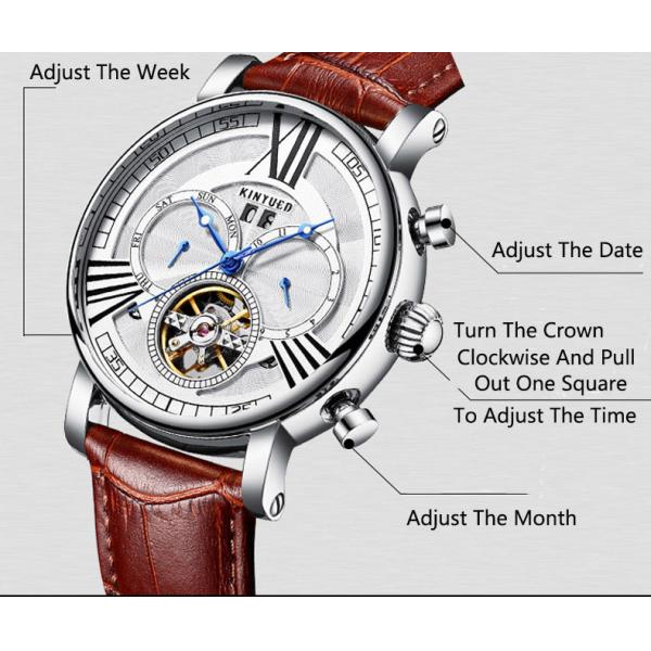 Brown Genuine Leather Luxury White Dial Automatic Movement Mens Waterproof Automatic Mechanical Watch