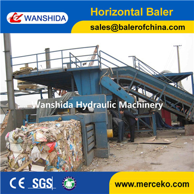 Y82-125 China horizontal Waste Paper Balers manual belting with feeding conveyor
