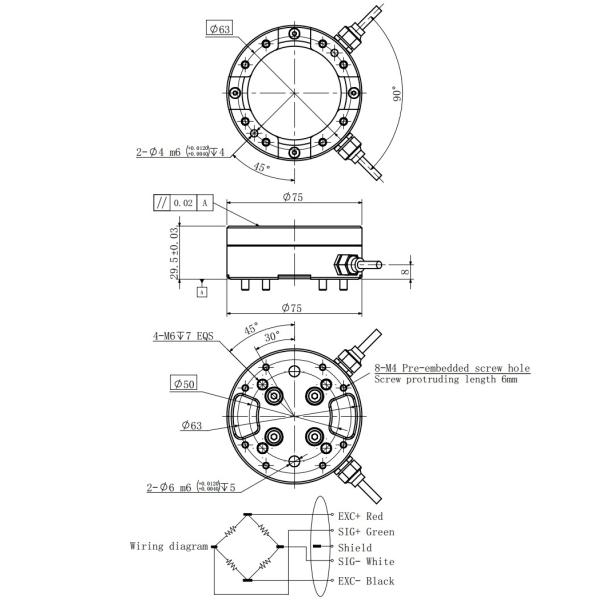 Stainless Steel 500n 6 Axis Force Sensor Aviation Plug Load Cell