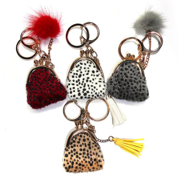 Quality Dark Red Polyester Engraved Logo Coin Bag Keychain With Pom Pom Decoration wholesale