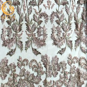 Customized Gold Embroidery Lace Handmade Beaded Decorative Lace Fabric