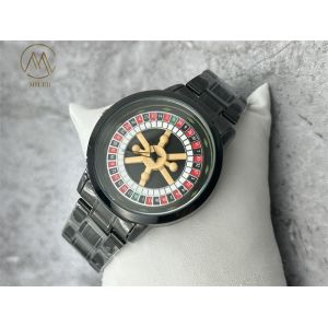 Round Case Shape Stainless Steel Strap Quartz Watch with Black Alloy Bezel