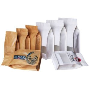Custom White Kraft Paper Packaging Bags Eight Sides Seal Matt Varnish For