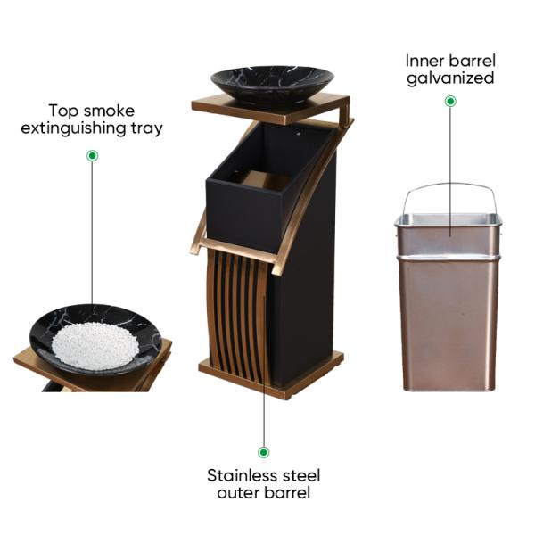 Luxury Commercial Stainless Steel Garbage Bin / Office Hotel Lobby Trash Bin Decorative Metal Trash Cans