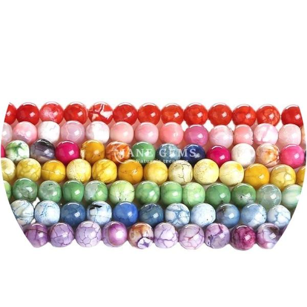 Various Color Ice Agate Smooth Round Shape Loose Beads For Jewelry & Crafts