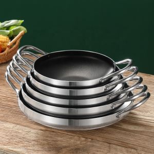 China Thickened  Kitchen Wok Pan Aluminium Non Stick Coated Double Ear With Steel Handles on sale