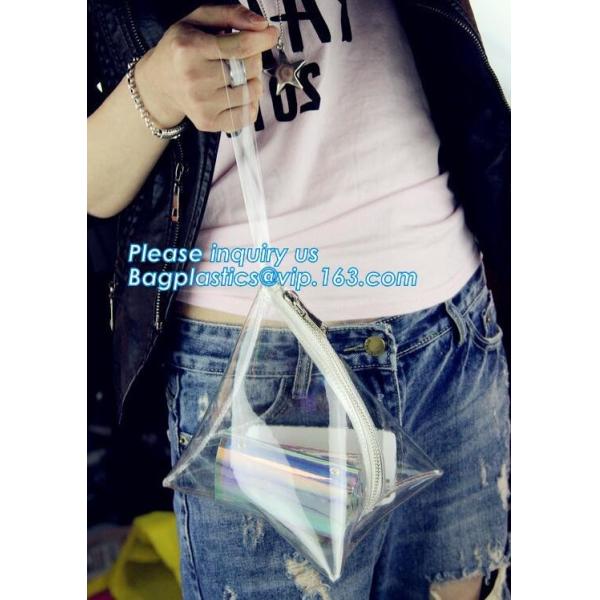 PVC women hologram bag hand clutches see through clear small chain ladies