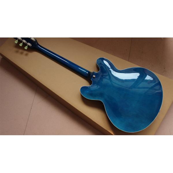 High quality electric guitar in blue color hollow body with chrome hardware