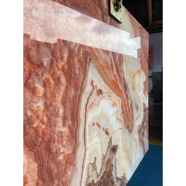 Backlit Red Onyx Marble Stone Book Matched Slab for Transparent Marble Table Pattern