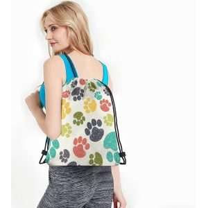 Digital Printed Drawstring Backpack Bag Hand Drawn Doodle Prints Puppy Footprint