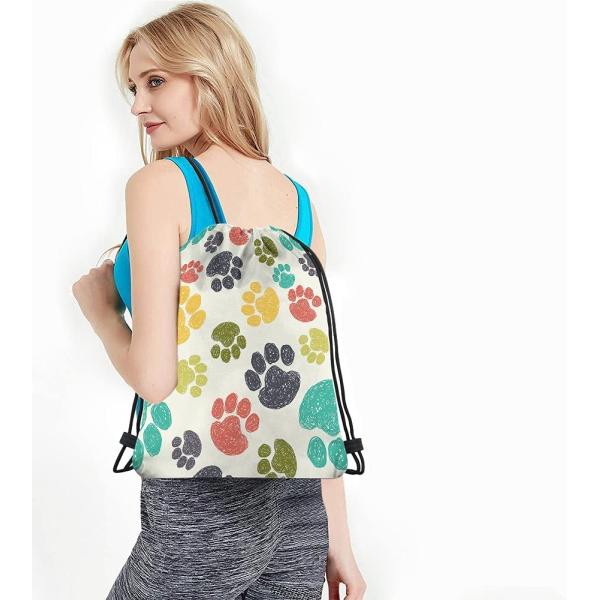 Digital Printed Drawstring Backpack Bag Hand Drawn Doodle Prints Puppy Footprint