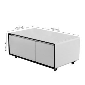 Wireless Charging Modern Smart Coffee Table with Refrigerator and Tempered Glass