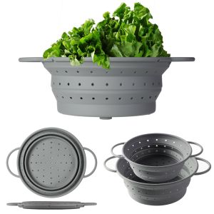 China Silicone Collapsible Colander Set Food Strainer And 9 Inch Mixing Bowl 2Pcs Fruits Vegetables Pasta Strainer BPA Free on sale