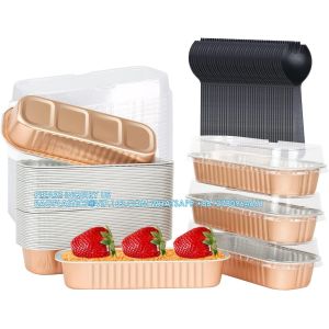 6.8 Oz Foil Ramekins Pan With Lids, Rectangle Cupcake Cups Containers Wrappers,
