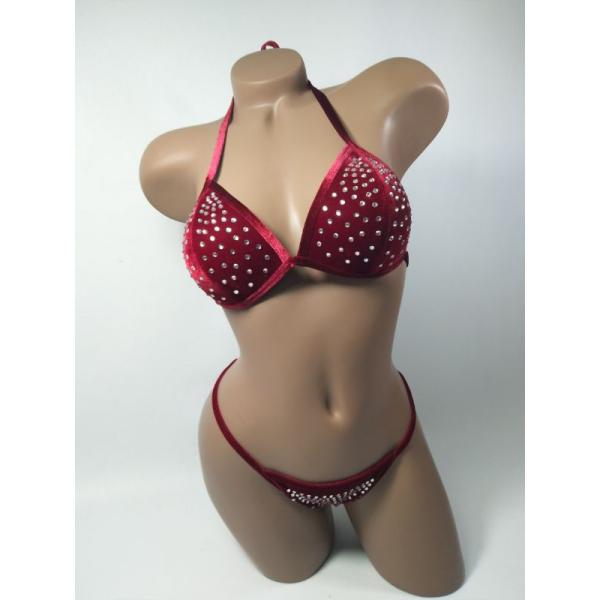 Classic NPC Bikini Competition Suits , Bodybuilding Bikini Suits Blue Red Velvet