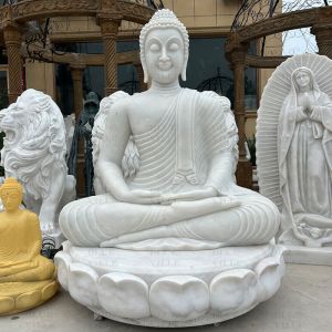 China Marble Thai Buddha statues garden White Stone Sitting Thailand Buddha Sculpture Large on sale