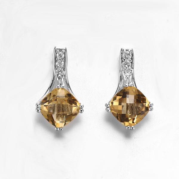 Quality Yellow 925 Sterling Silver Gemstone Earrings 2.6g Silver Citrine Drop Earrings wholesale