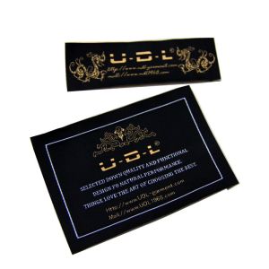 Embroidered Clothing Woven Labels Black Damask gold thread charm lable for