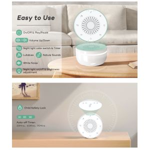 1000mAh White Noise Machine with Night Light and 20m Range