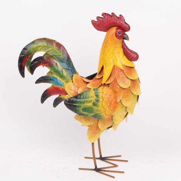 Quality OEM / ODM Metal Chicken Garden Ornaments Decor Colorful Style wholesale