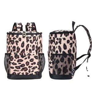 Leopard Canvas Insulated Cooler Backpack Waterproof Picnic Bag Food Delivery