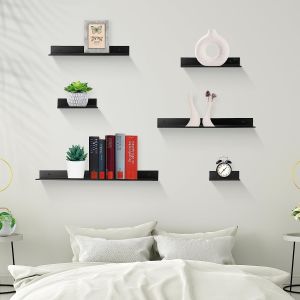 Black Floating Shelves Bathroom Shelves Bracket Wall Mounted, 16" Small Metal