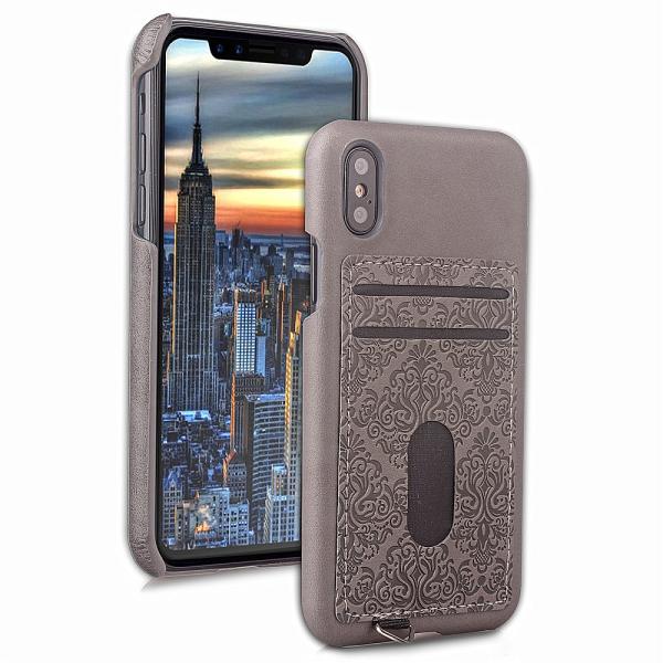 ID Credit Card Slot Embossed Leather Back Phone Case For Iphone X,For iPhone X back case cover with card holders