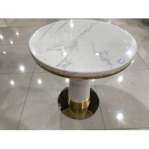 China 80cm Diameter Modern Wrought Iron Coffee Table With Marble Top on sale
