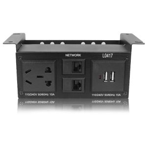 Aluminum Under Desk Power Sockets Outlet With USB Charger And Network Rj45 For