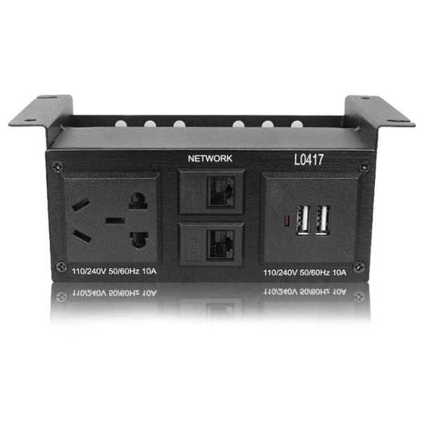 Aluminum Under Desk Power Sockets Outlet With USB Charger And Network Rj45 For