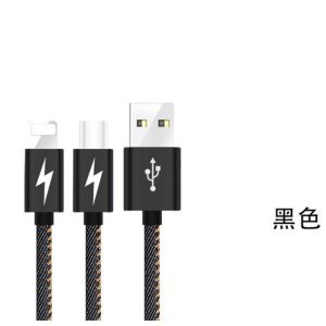 2 In 1usb Data Cable , Usb Data And Charging Cable Jeans Fabric For Android And