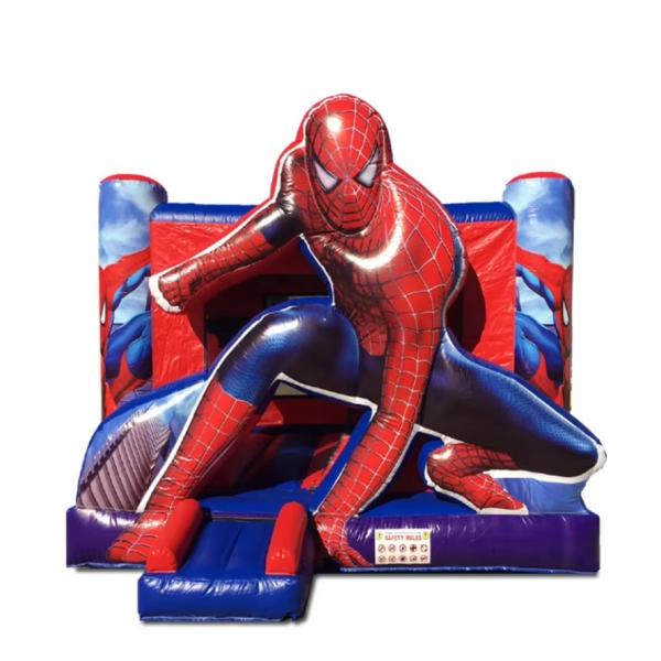 Spiderman Theme Inflatable Castle with Dry Slide and 950w Blower for Kids Party 5*5*3.6m Size 1-6 People Capacity