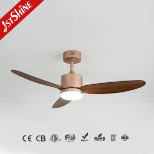 52" Decorative Ceiling Fan With Light – Wood-Grain Plastic Blades Rose Gold