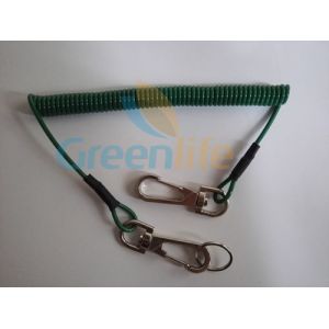 China Custom Special Solid Green Steel Cable Core Spiral Coil Tool Lanyard Reduce Lossing Risk on sale