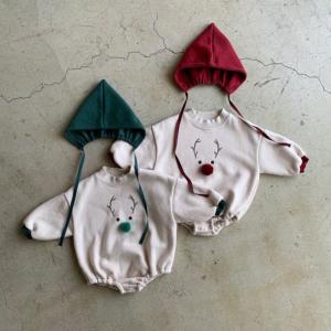 China New Born Rompers Baby Fleece-Lined Reindeer Sweatshirt Romper and Bonnet Set on sale