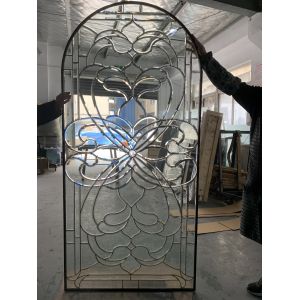 Customized all clear beveled Entry Door Decorative Leaded Glass With Patina