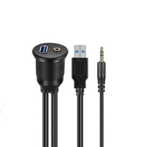 China USB 3.0 AUX DC 3.5 Male to Female Waterproof Extension Cable With Flush Mount Panel For Car Truck Boat Motorcycle Computer on sale
