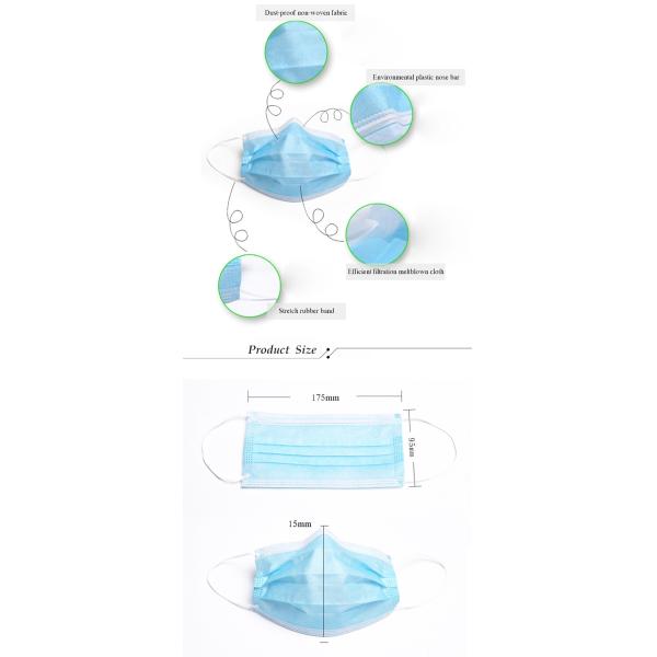 Anti Droplet Disposable Blue Earloop Face Mask With Adjustable Nose Piece