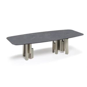 GeoCraft Stainless Steel Base Ceramic Marble Top Dining Table Rectangular
