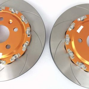 China Grooved Auto Brake Discs 330*28mm Custom Orange Center Cap For Clio RS MK4 on sale