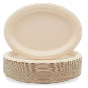 230mm Biodegradable Compostable Sugarcane Plates Bagasse White Oval Plates