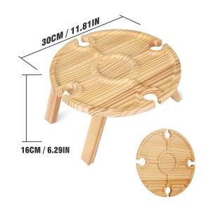 Wooden Portable Folding Round Tray Table for Outdoor Camping Beach Travel and