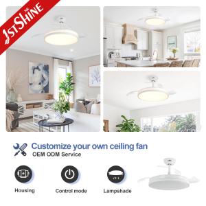 Retractable Blades and Light 42 Inch White Fancy LED Ceiling Fan Metal Acrylic