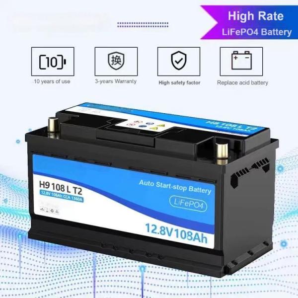 H9 12V 108Ah Automotive Start Stop Lithium Battery CCA 1360A High Rate LiFePo4 Car Starting Battery