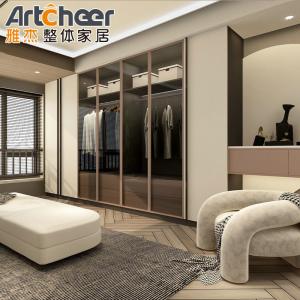 Create a Chic Walk-In Closet with a Wardrobe Featuring Glass Doors and