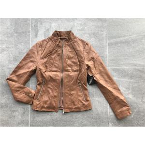 Camel Ladies Pleather Jacket With Soft Gold Zip Through And Funnel Collar