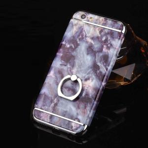 Hard PC 3 in 1 Plating Border Marble Grains Ring Buckle Cell Phone Case Cover