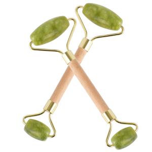 Cheap Puffy Eyes Double Jade Roller Stimulating Blood Flow Green Roller For Face for sale