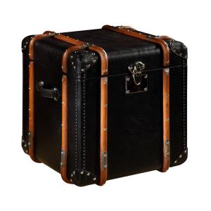 China Black Full Genuine Leather Storage Trunk Lifted Cover With Solid Wood Bar on sale