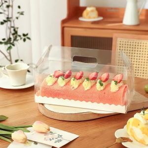 Clear Roll Cake Gable Boxes With Handle & Cake Boards, Transparent Plastic Gift